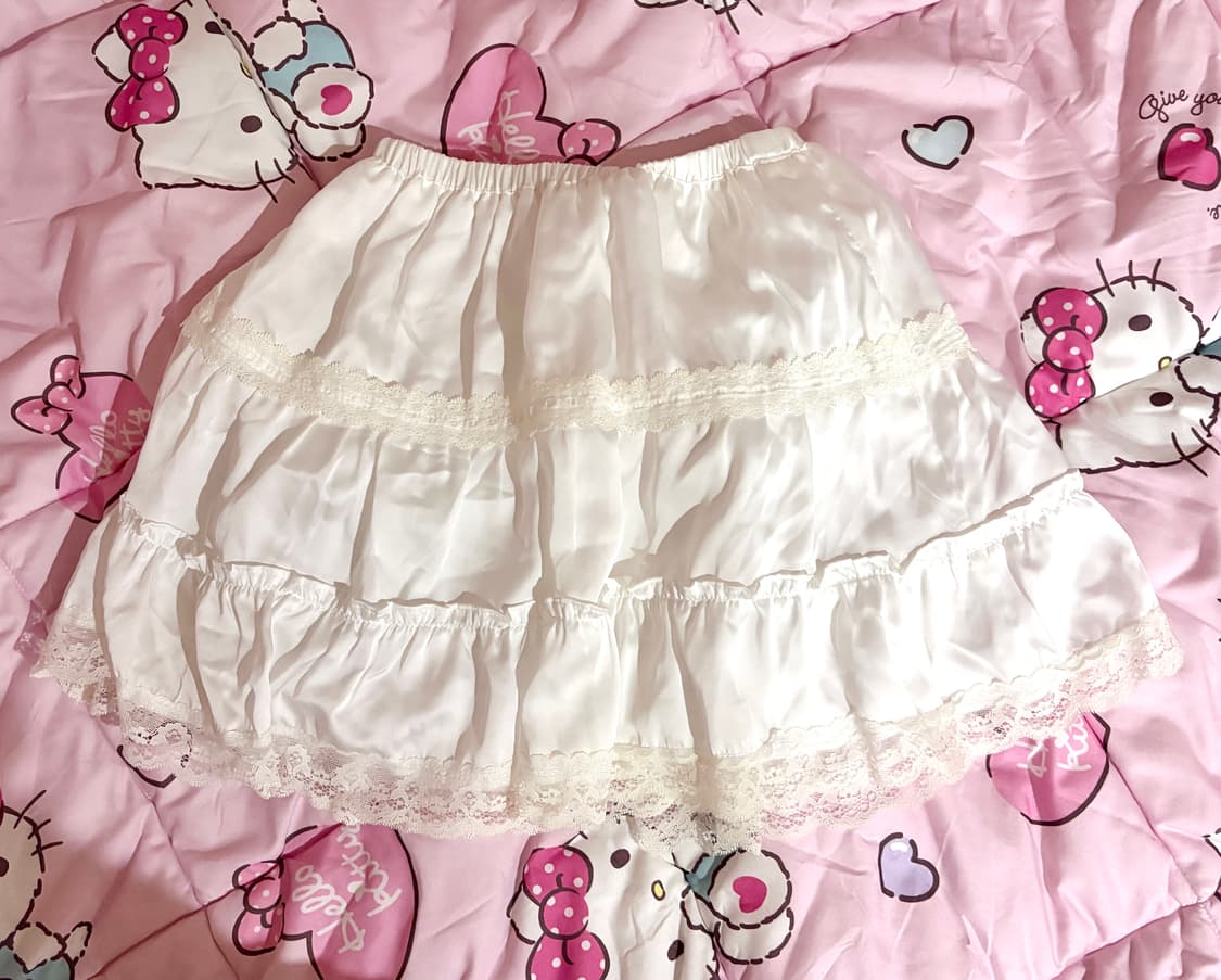 히메갸루 달천깔 프릴 레이스 화이트 스커트 상품이미지1