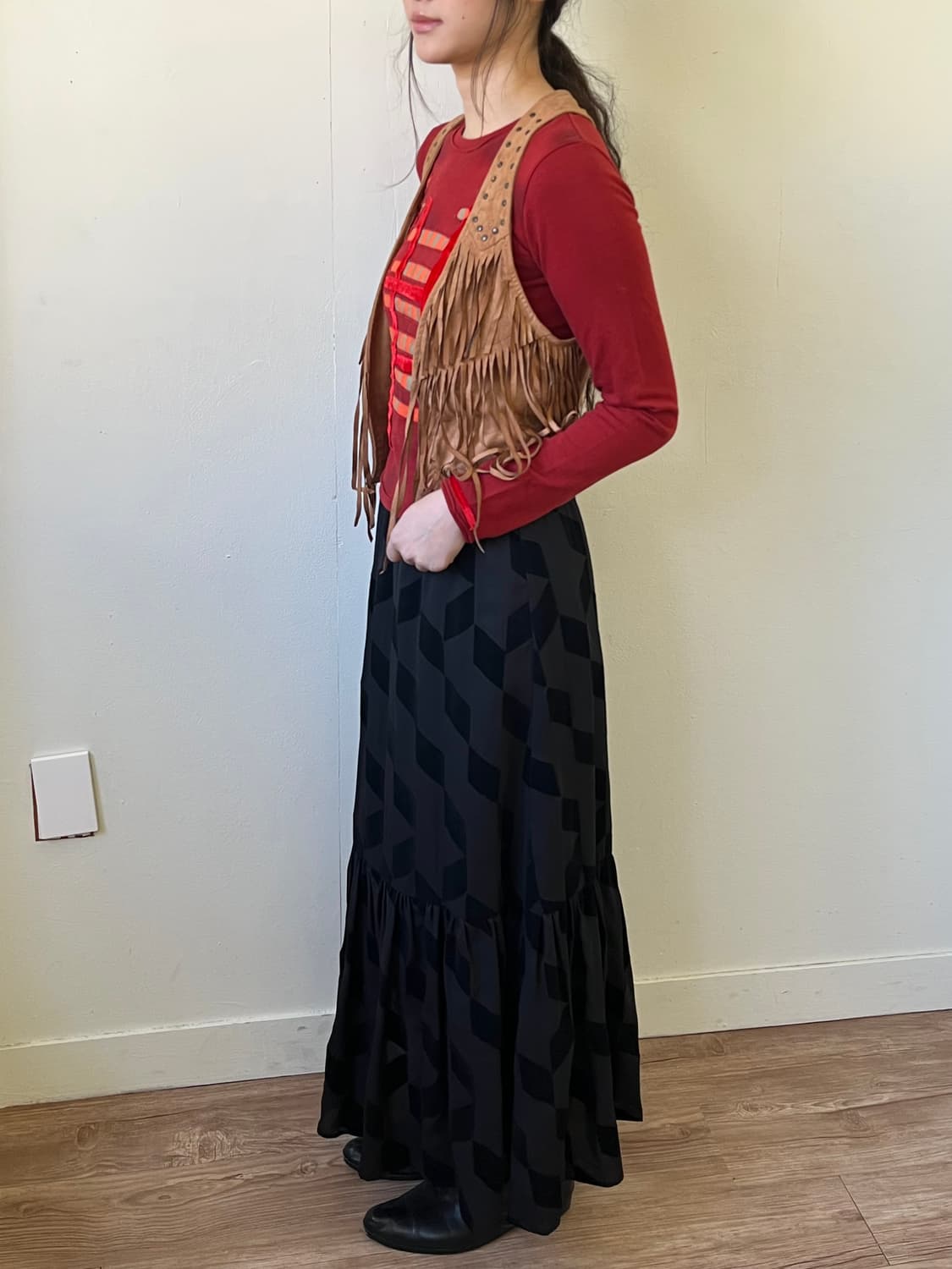 Japan vtg 아트 패치 롱 스커트 상품이미지6