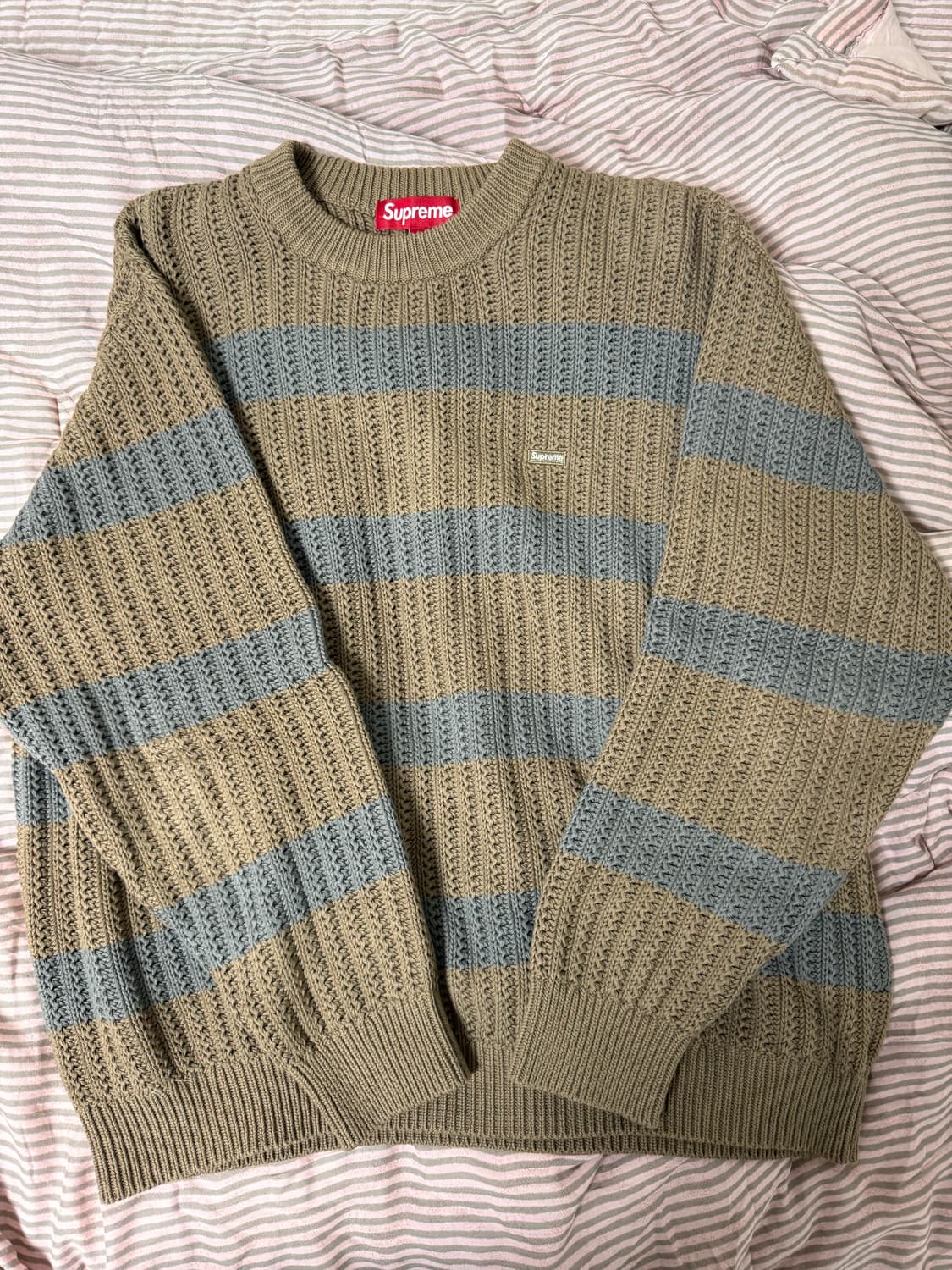 [ M ] 슈프림 루즈 게이지 스트라이프 스웨터 카키 상품이미지1