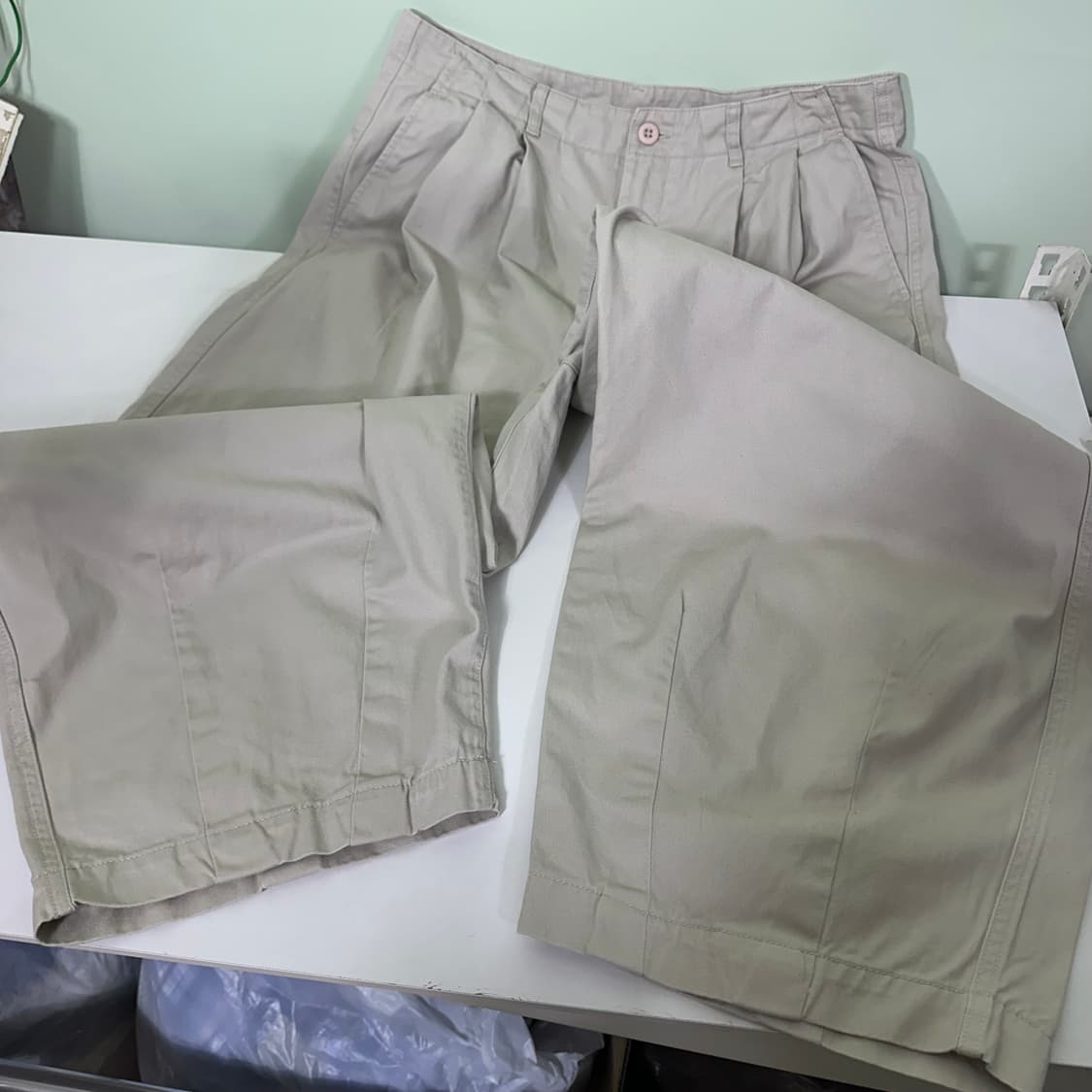 XL 34 무신사스탠다드 라이트베이지 하이웨스트 투턱 와이드 코튼팬츠 상품이미지1