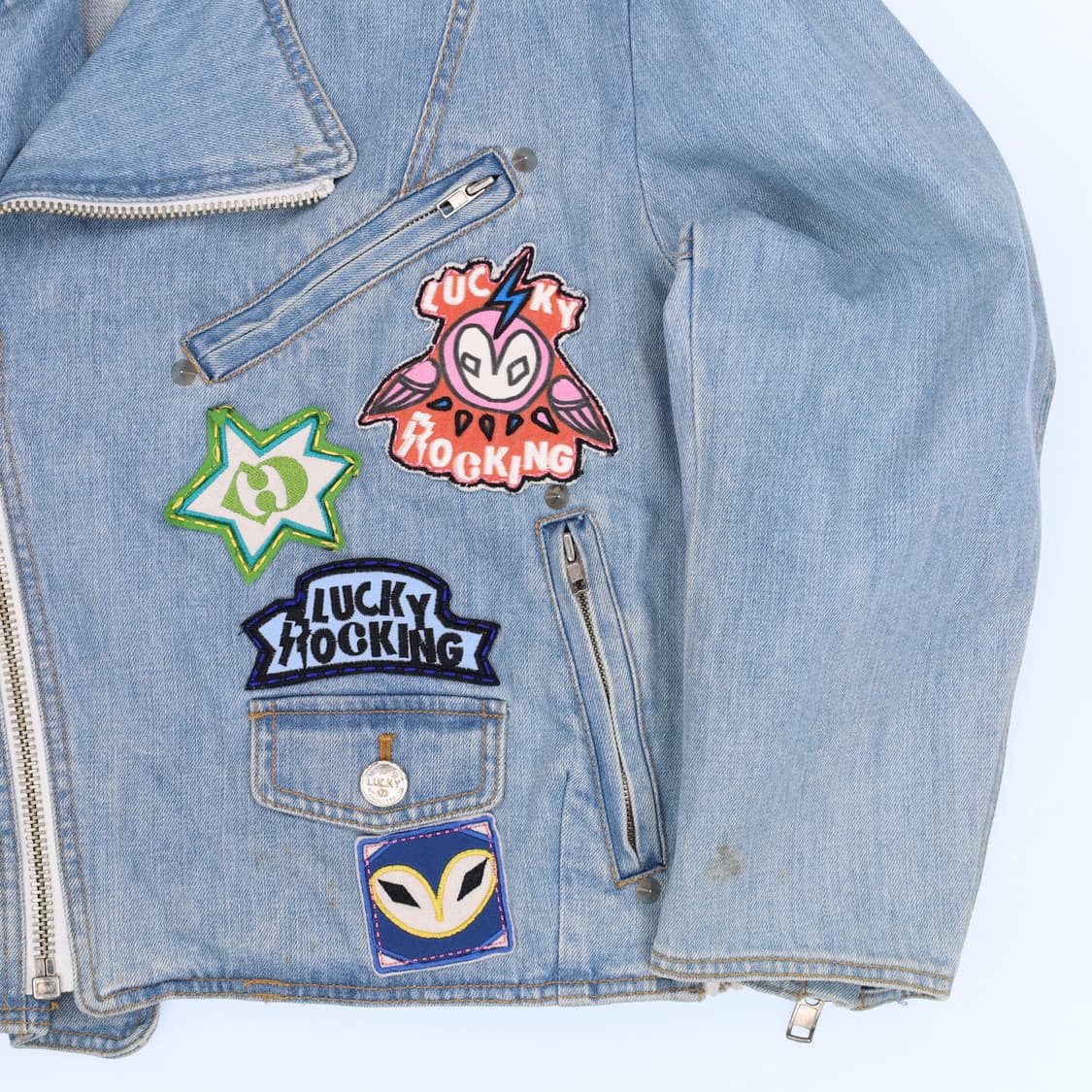 [Free] 럭키슈에뜨 패치로고 데님 라이더 청자켓 N7080 상품이미지4