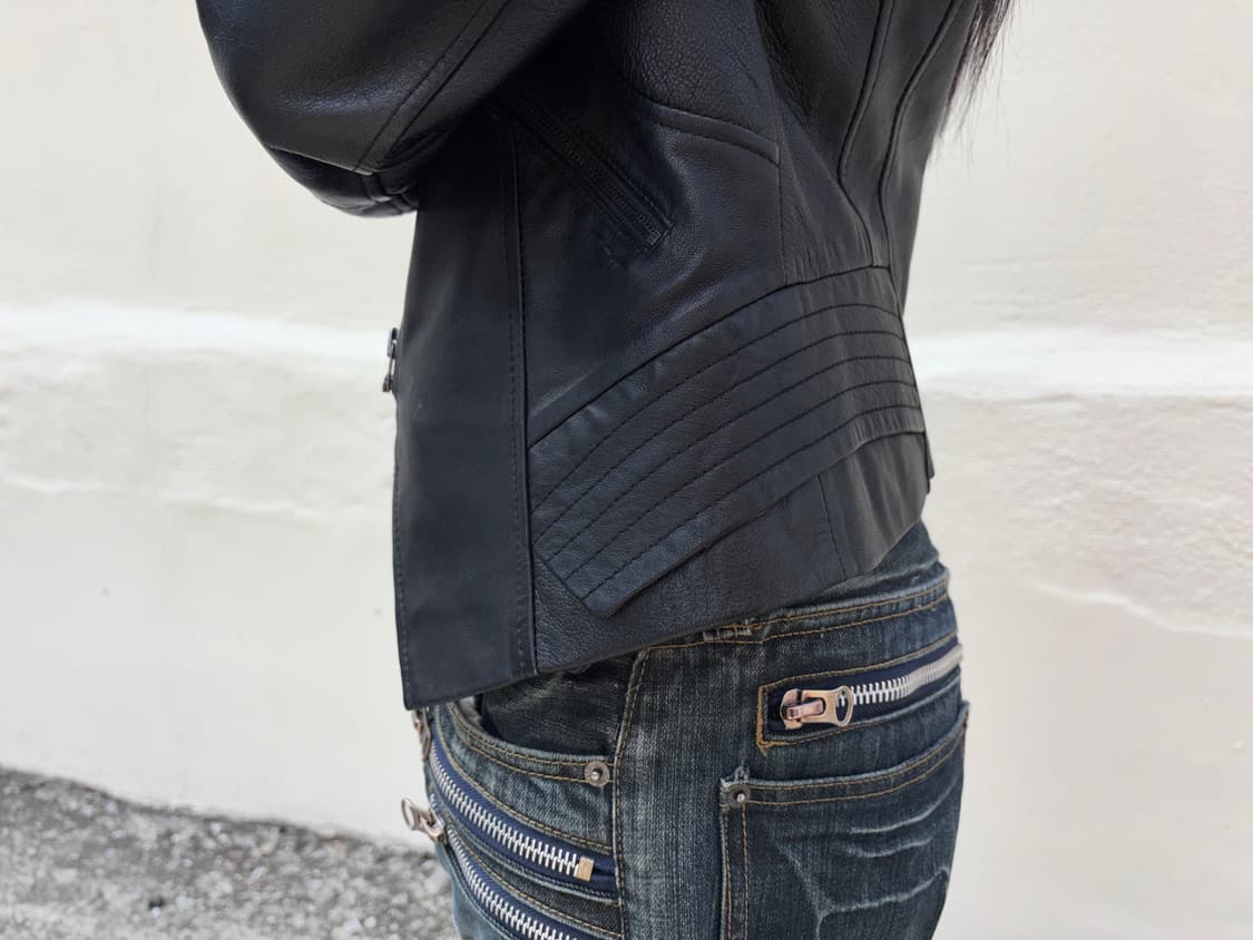 Multi zipper leather biker jacket 상품이미지7