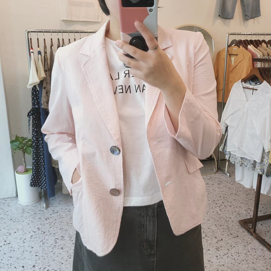 Sonia gilles 시어서커 핑크 면자켓 상품이미지10