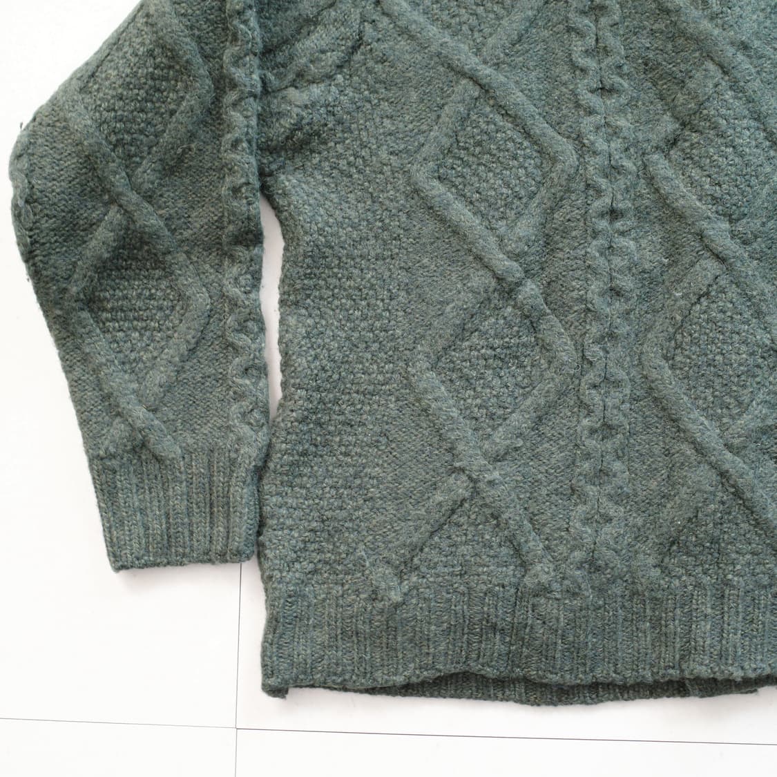 아란 스웨터 마켓 메리노 울 숄 가디건 M 딥그린 아일랜드 생산  상품이미지9