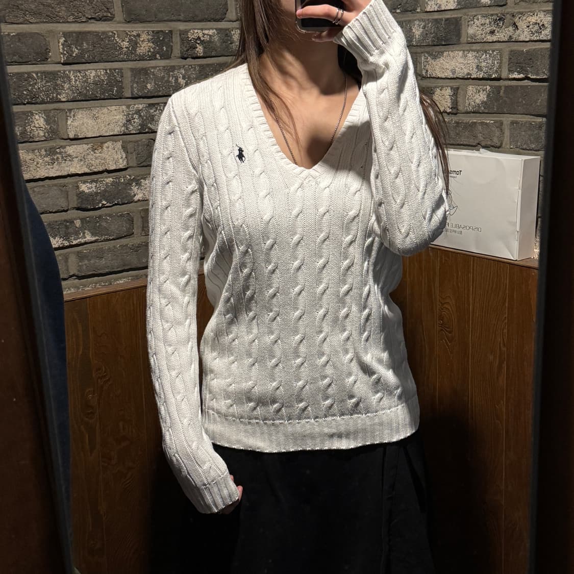 S) 폴로 랄프로렌 코튼 케이블 꽈배기 브이넥 니트 화이트 상품이미지8