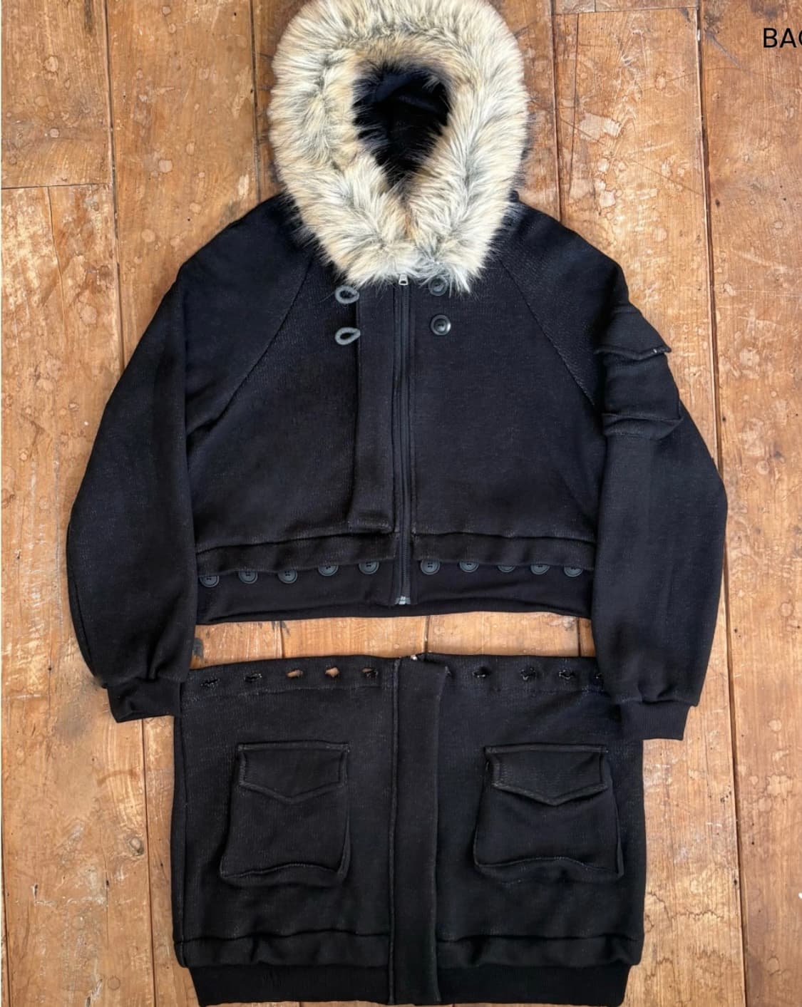 오스하이 2way Fur Hood Zip Up Vintage Black 상품이미지4