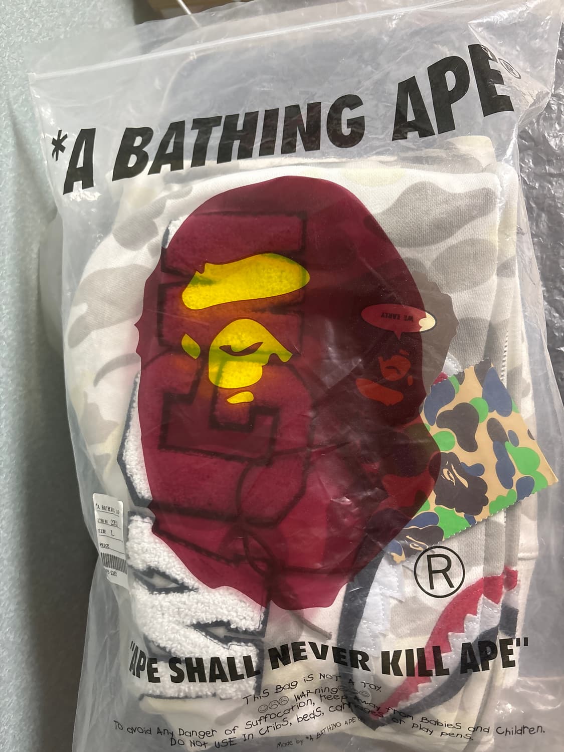 베이프 BAPE 샤크 풀집업 WGM 야광 후드 L사이즈 정품 상품이미지2