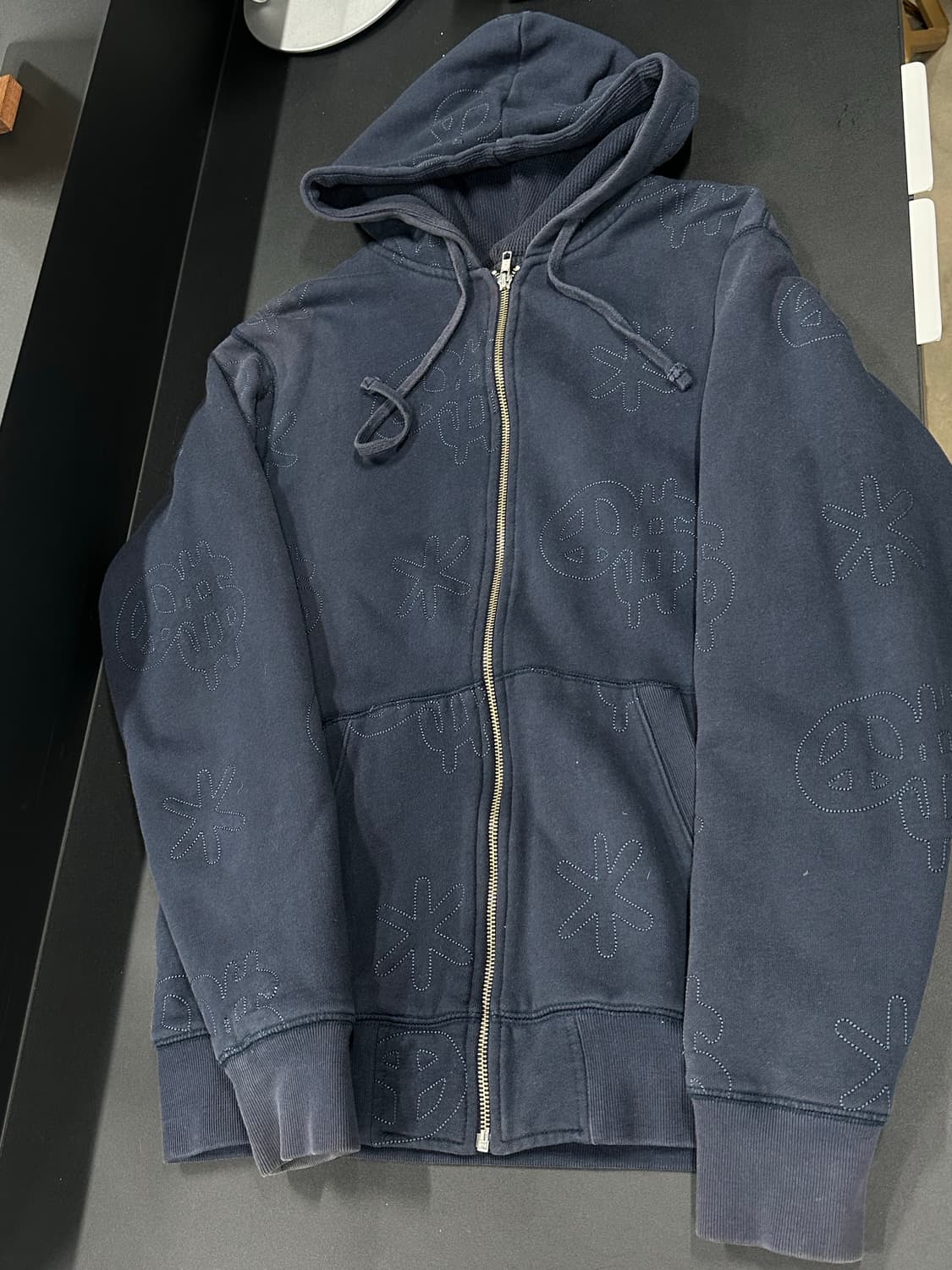 스투시 네이비 올오버 스티치 로고 후드 집업 상품이미지4