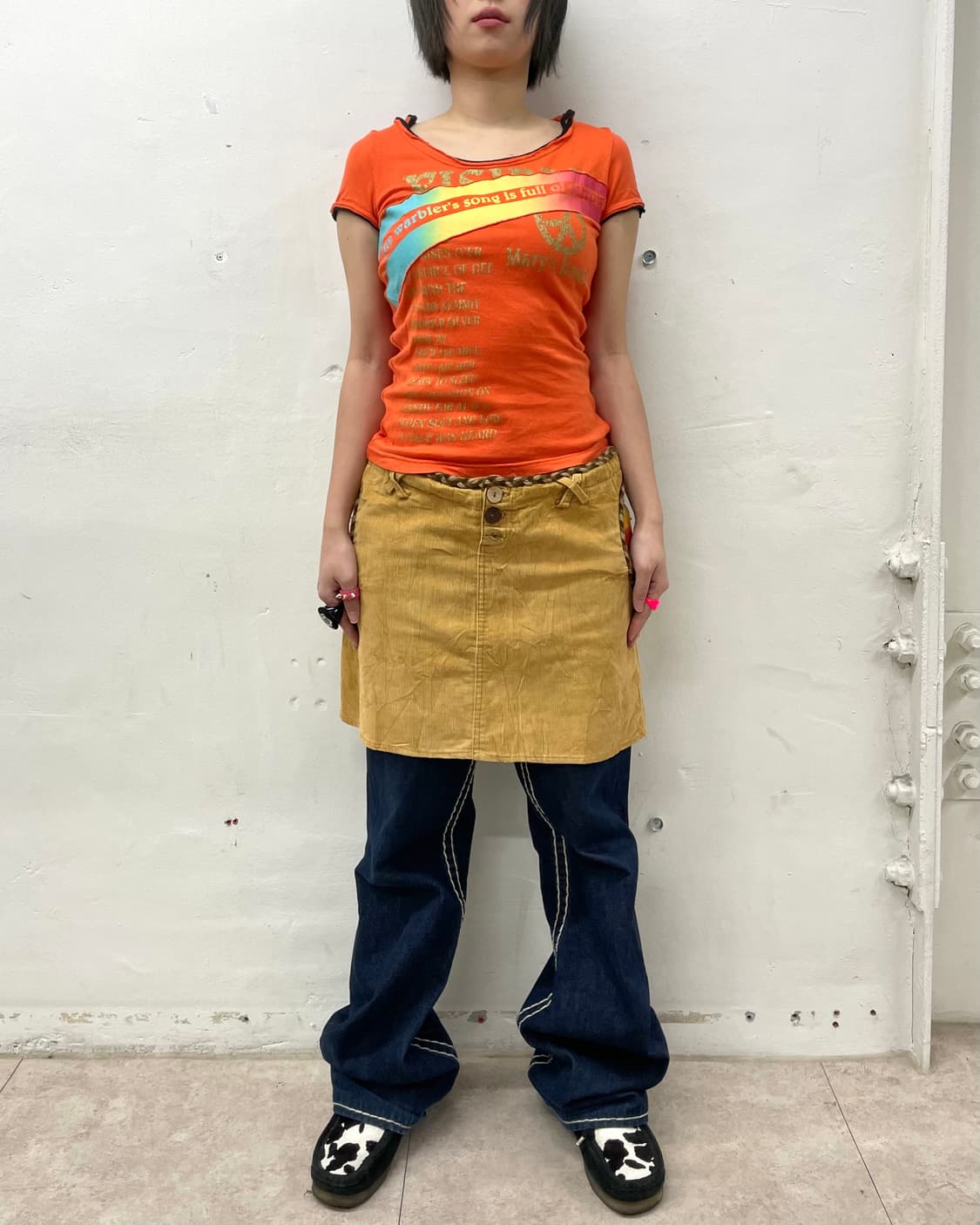 Rainbow orange glossy hooded T-shirt 상품이미지4