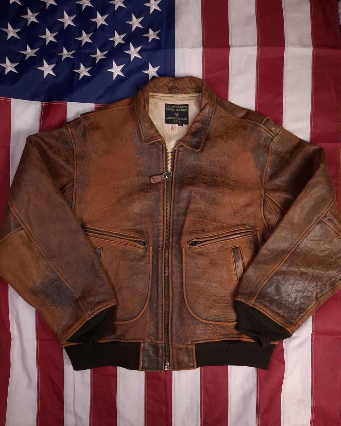 오리지날 90's 아메코 미육군 항공대 리얼레더 항공자켓 상품이미지1