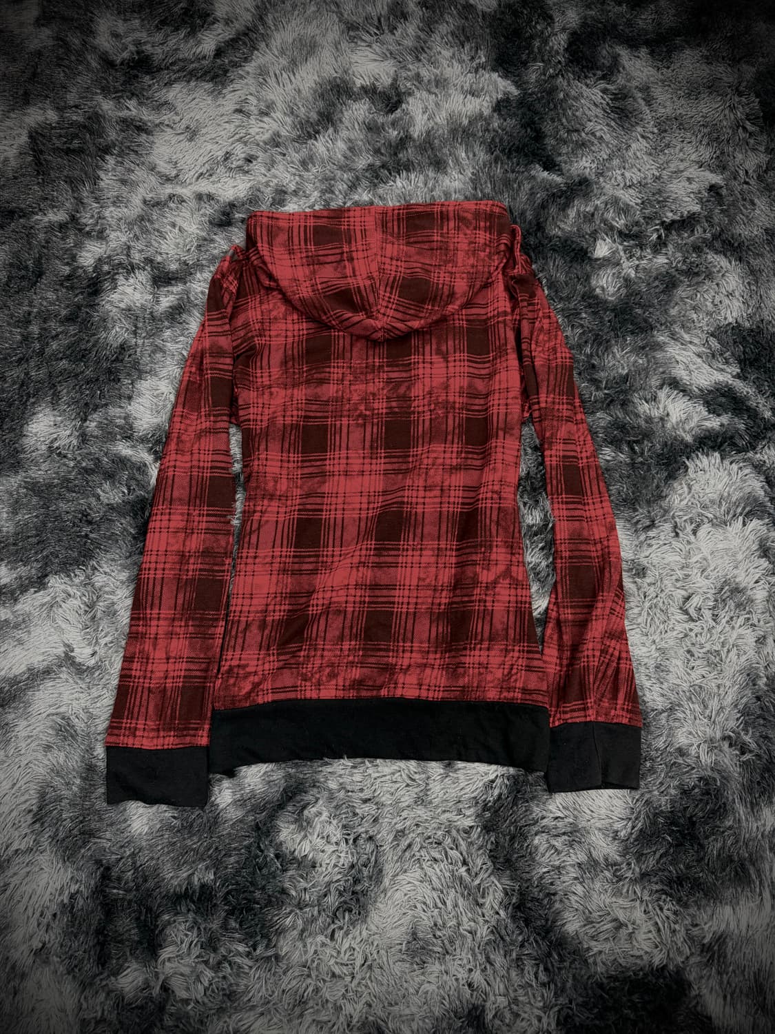 고딕 펑크 레터링 레드 체크 후드집업 상품이미지2