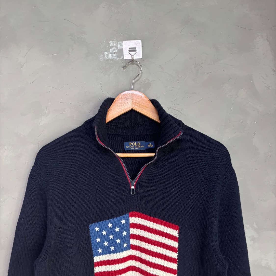 폴로 랄프로렌 성조기 니트 반집업 네이비 상품이미지2