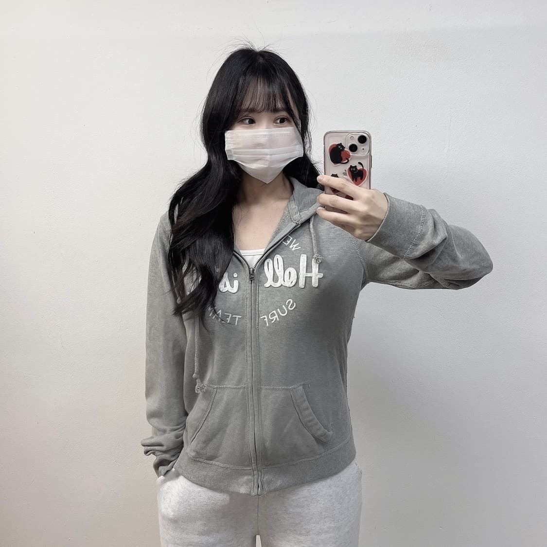 홀리스터 스펠 로고 후드집업 그레이 상품이미지1