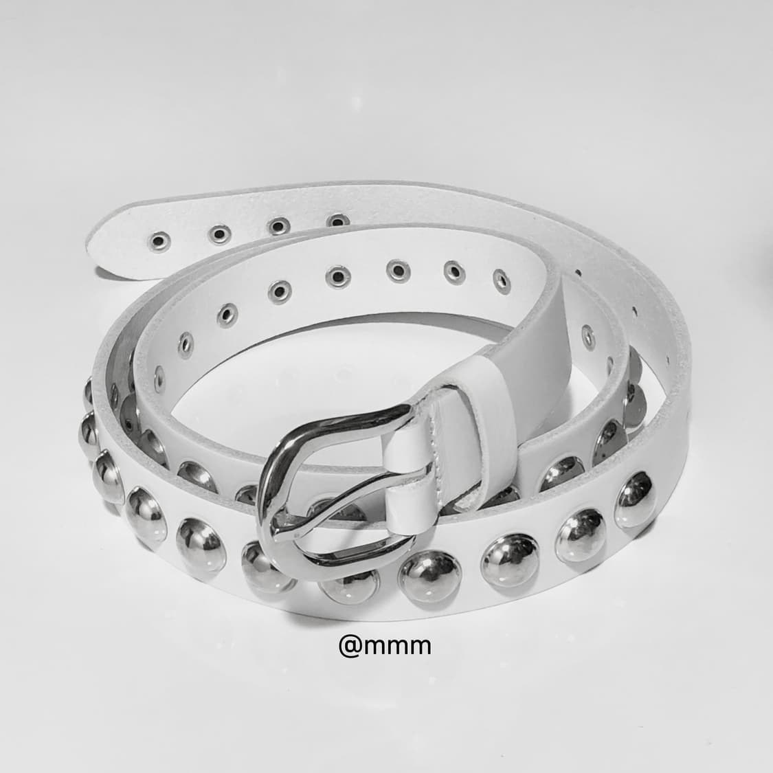 [Unisex] 빅볼 스터드 리얼가죽 벨트 화이트 상품이미지9