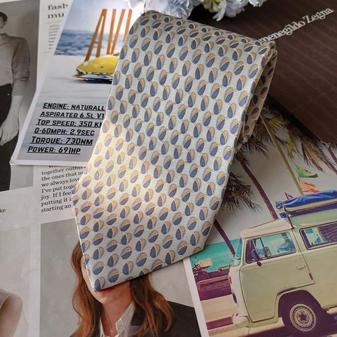 제냐 실크 민트 패턴 넥타이 9.7cm A+등급 A19549 상품이미지2