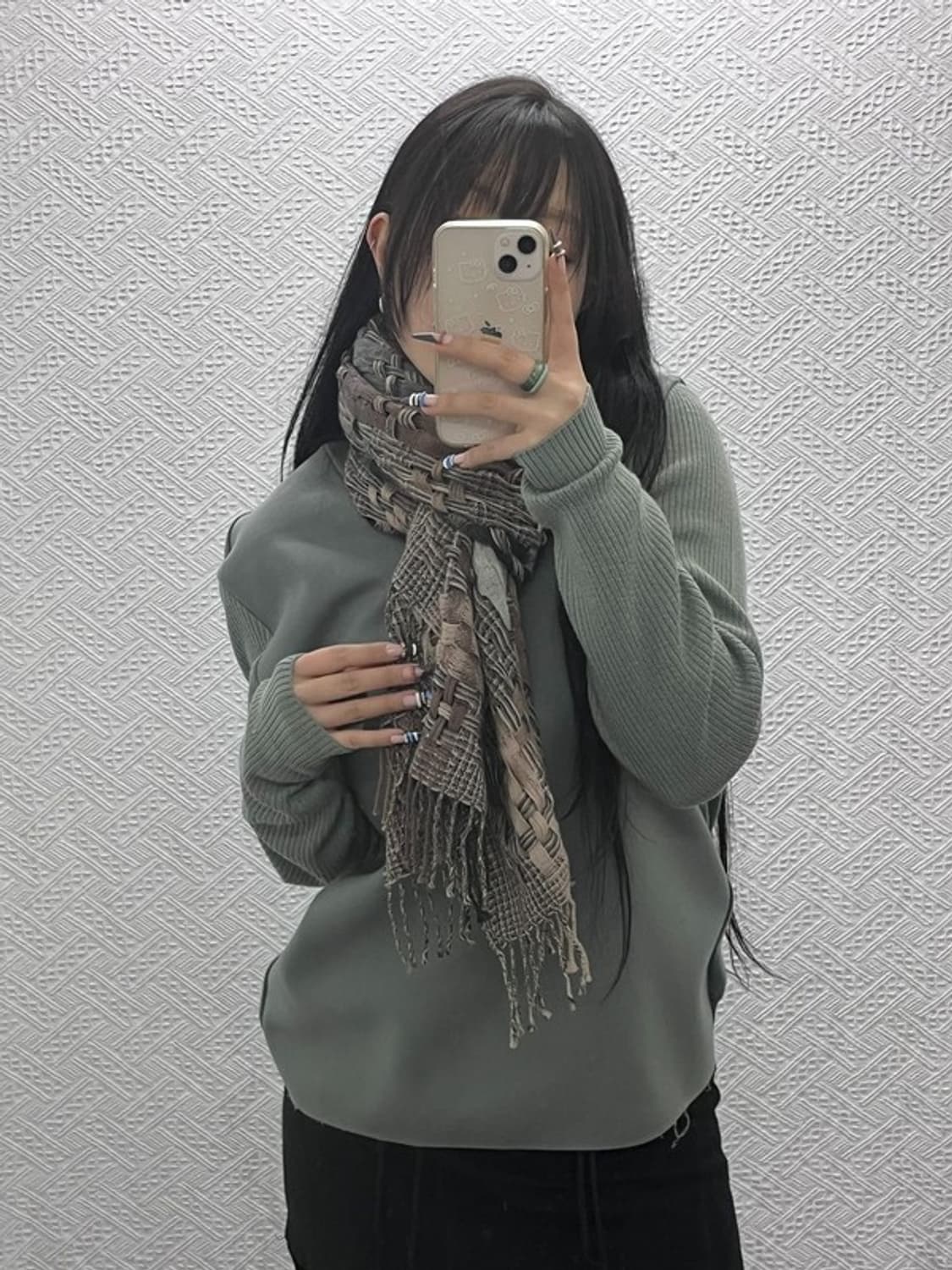 니나리치 빈티지 히피 에스닉 뜨개 라나 울 목도리 C07636 상품이미지1