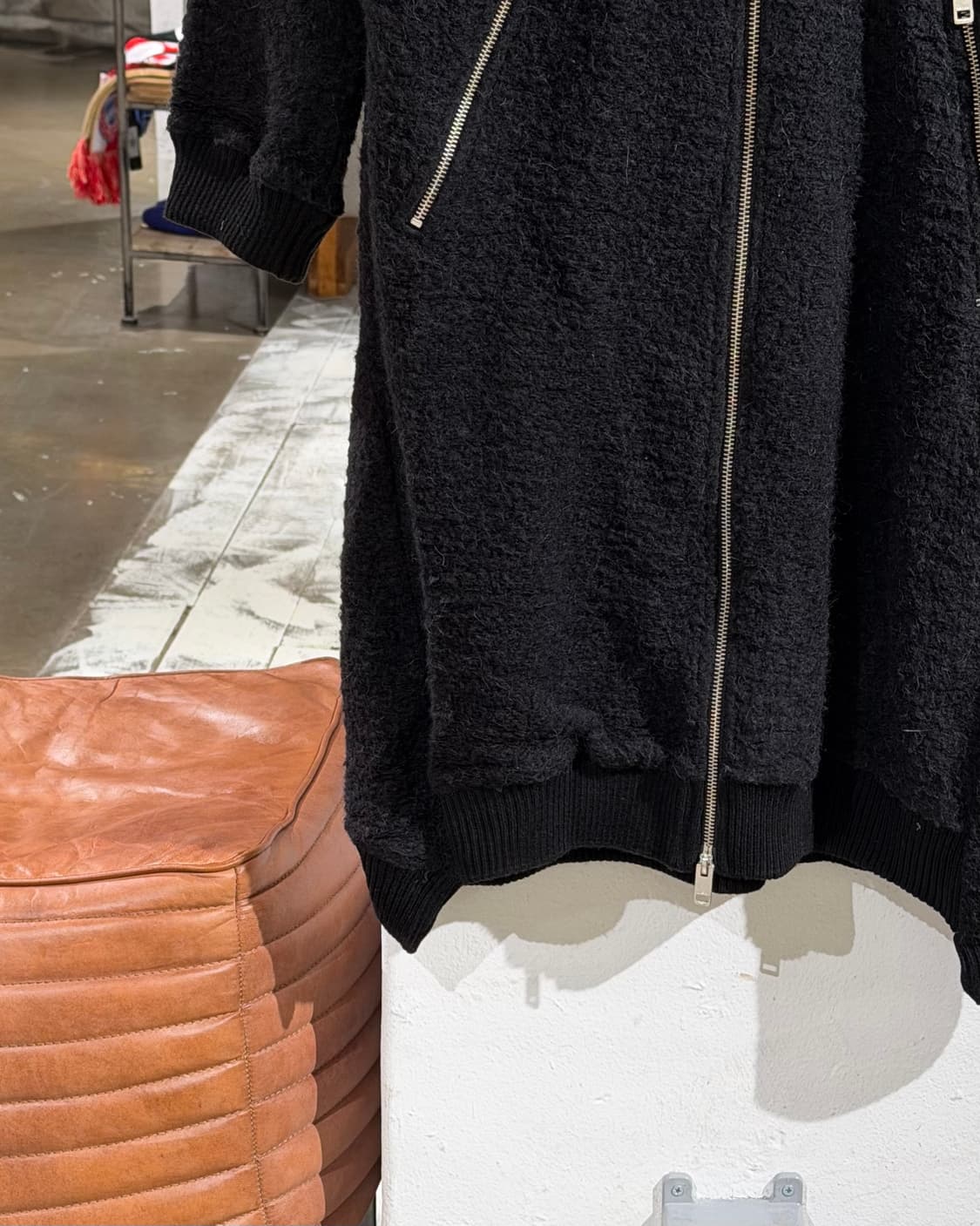 디젤 블랙 테디 플리스 후드 롱 코트  상품이미지5