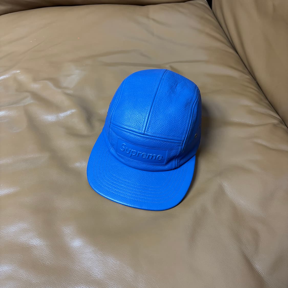 Supreme 슈프림 레더 블루 캠프캡 모자 (Leather Blue) 상품이미지1