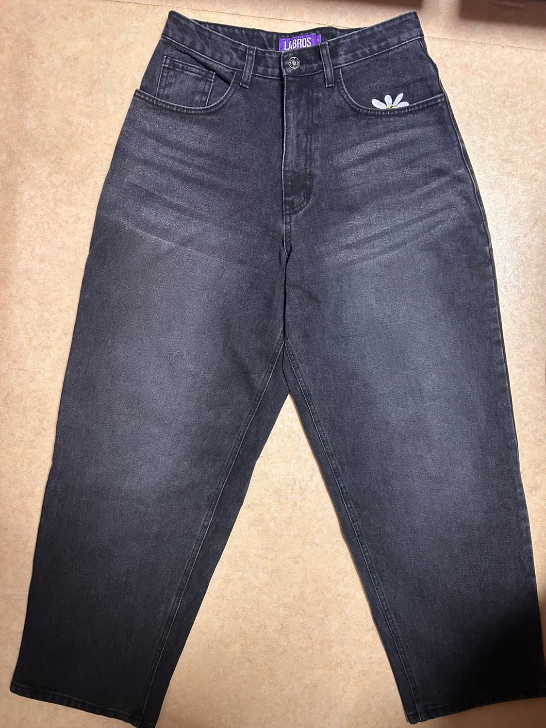 라브로스 스마트 데이지 배기진 데님 와이드 팬츠블랙 상품이미지6