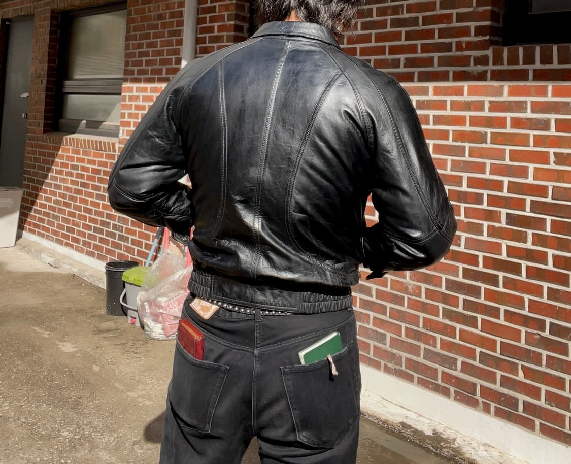 90s 빈티지 미니멀 레더 봄버자켓 상품이미지2