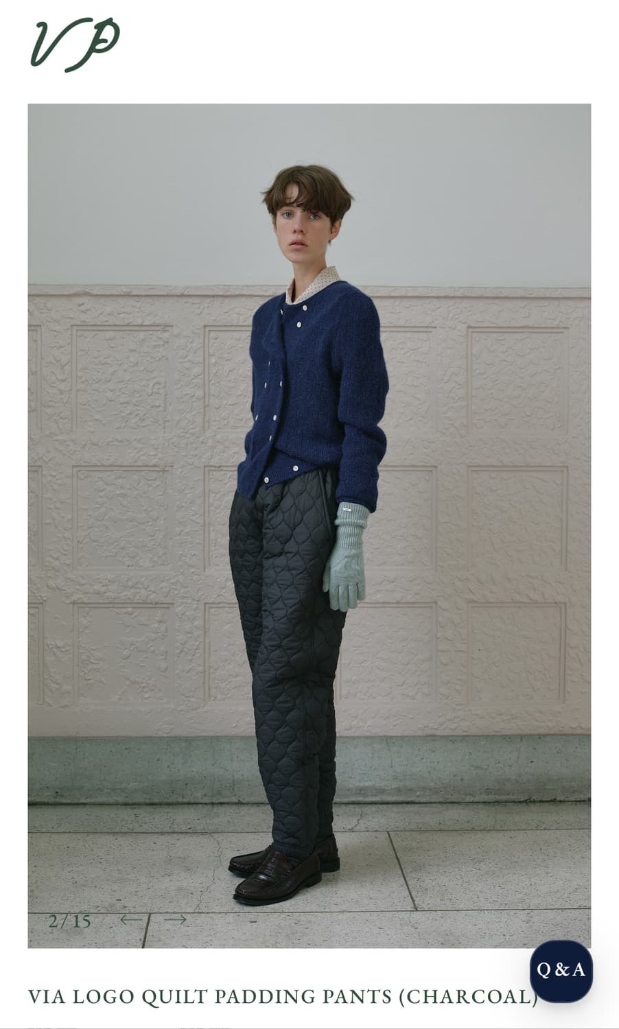 새상품 비아플레인 비아 로고 퀼팅 패딩 바지 차콜 상품이미지2