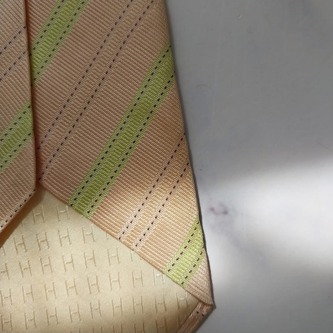 에르메스 실크 살구 스트라이프 넥타이 9.5cm B등급 K2345 상품이미지10