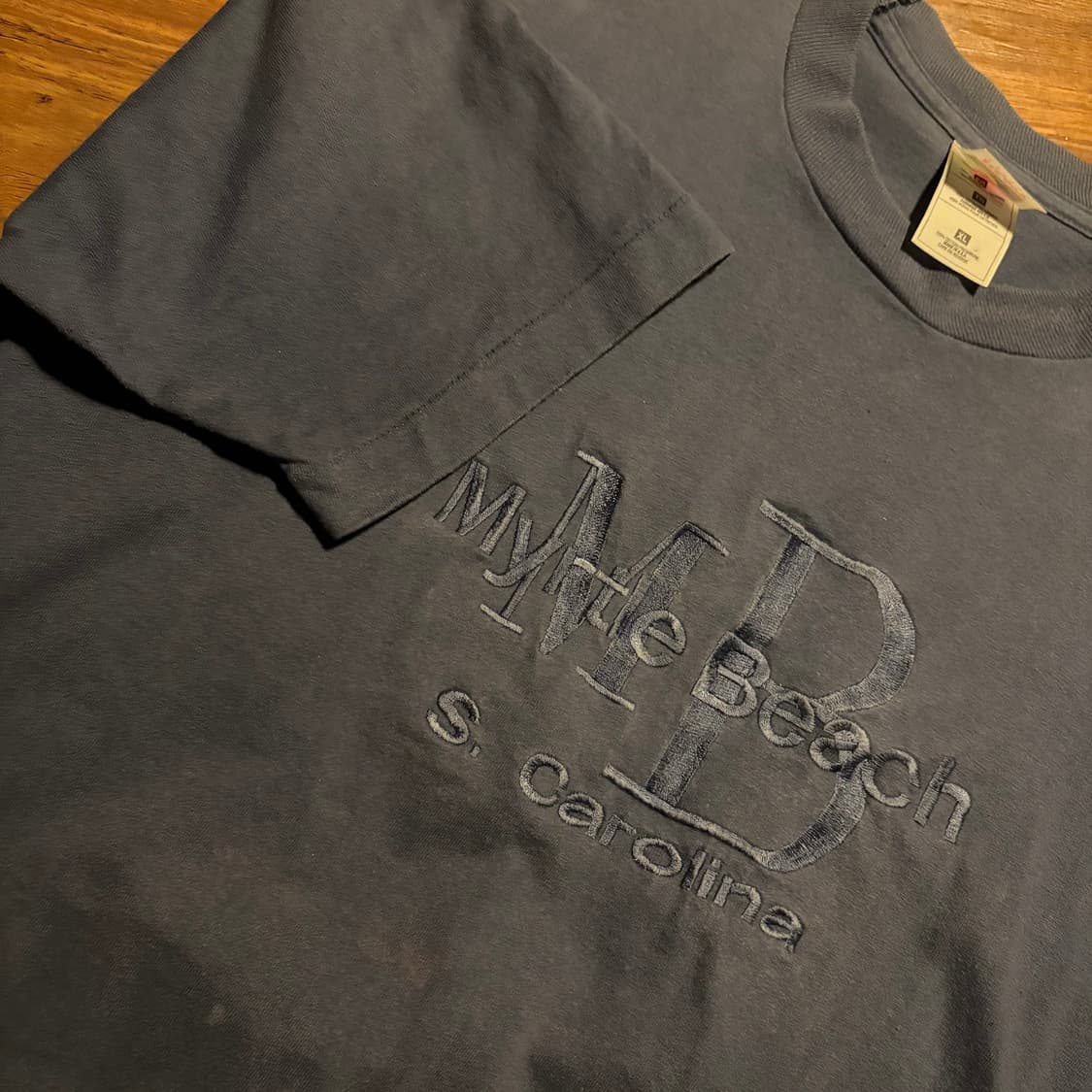 90s fruit of the loom 더스티블루 싱글스티치 티셔츠 상품이미지2