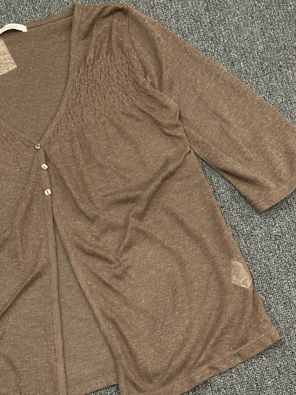 M)Japanese vintage 여성 브라운 셔링 가디건 상품이미지2