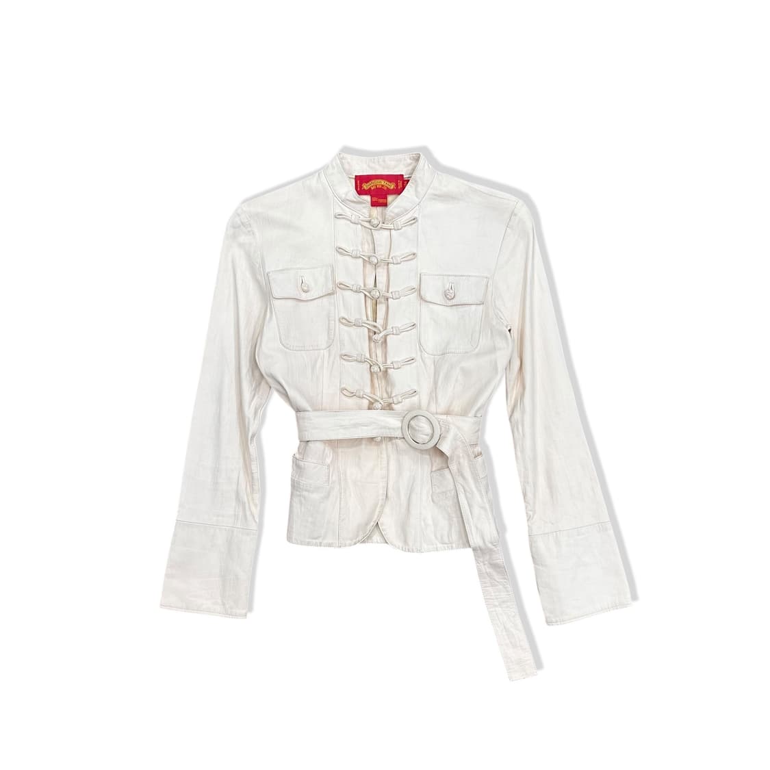 Real leather China button belted jacket 상품이미지1