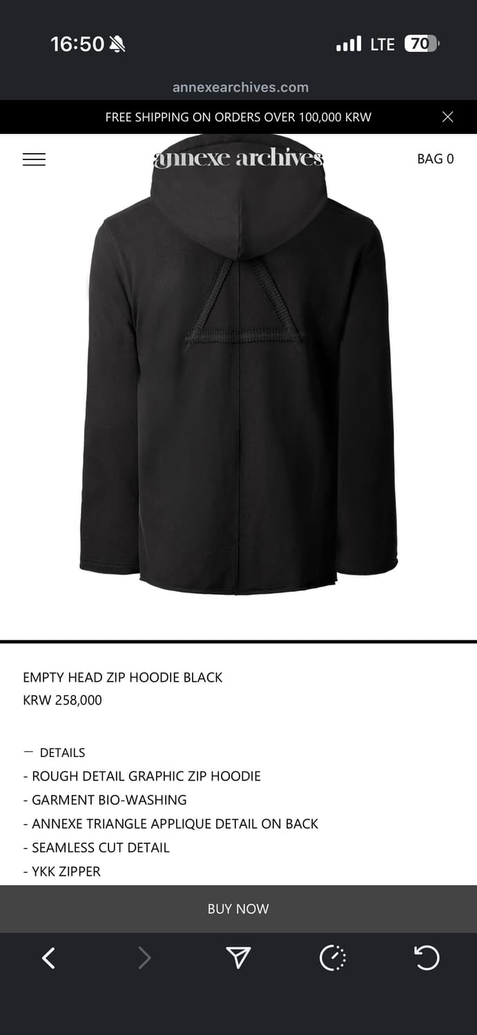 2) 아넥스아카이브 EMPTY HEAD 후드집업 블랙 상품이미지2