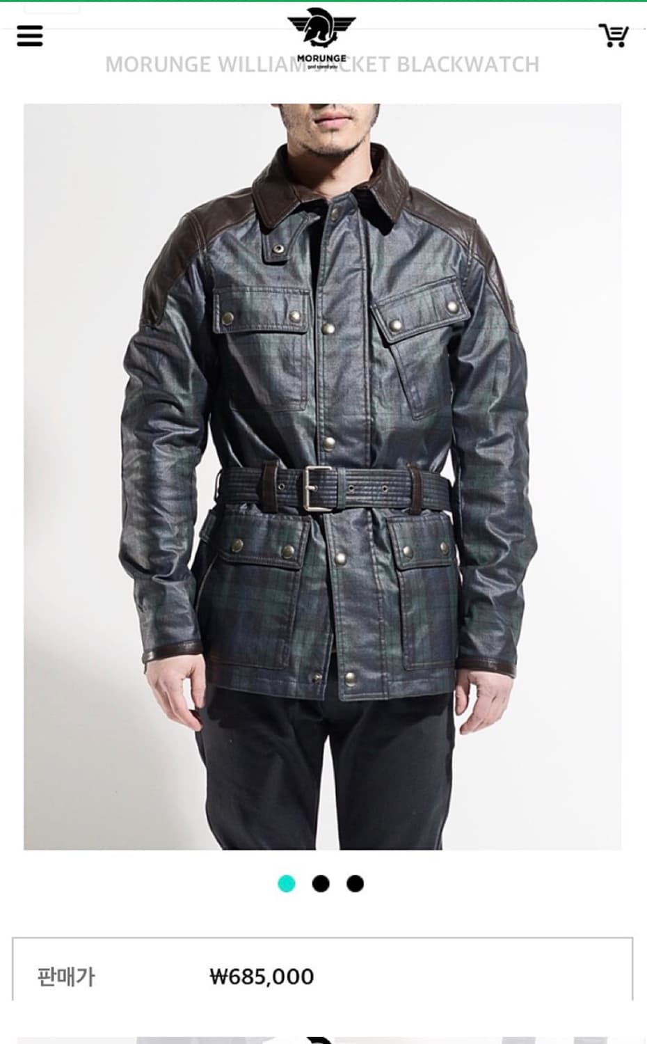 모런지(MORUNGE) 윌리엄 타탄 체크 벨티드 왁스 자켓 46(95) 상품이미지1