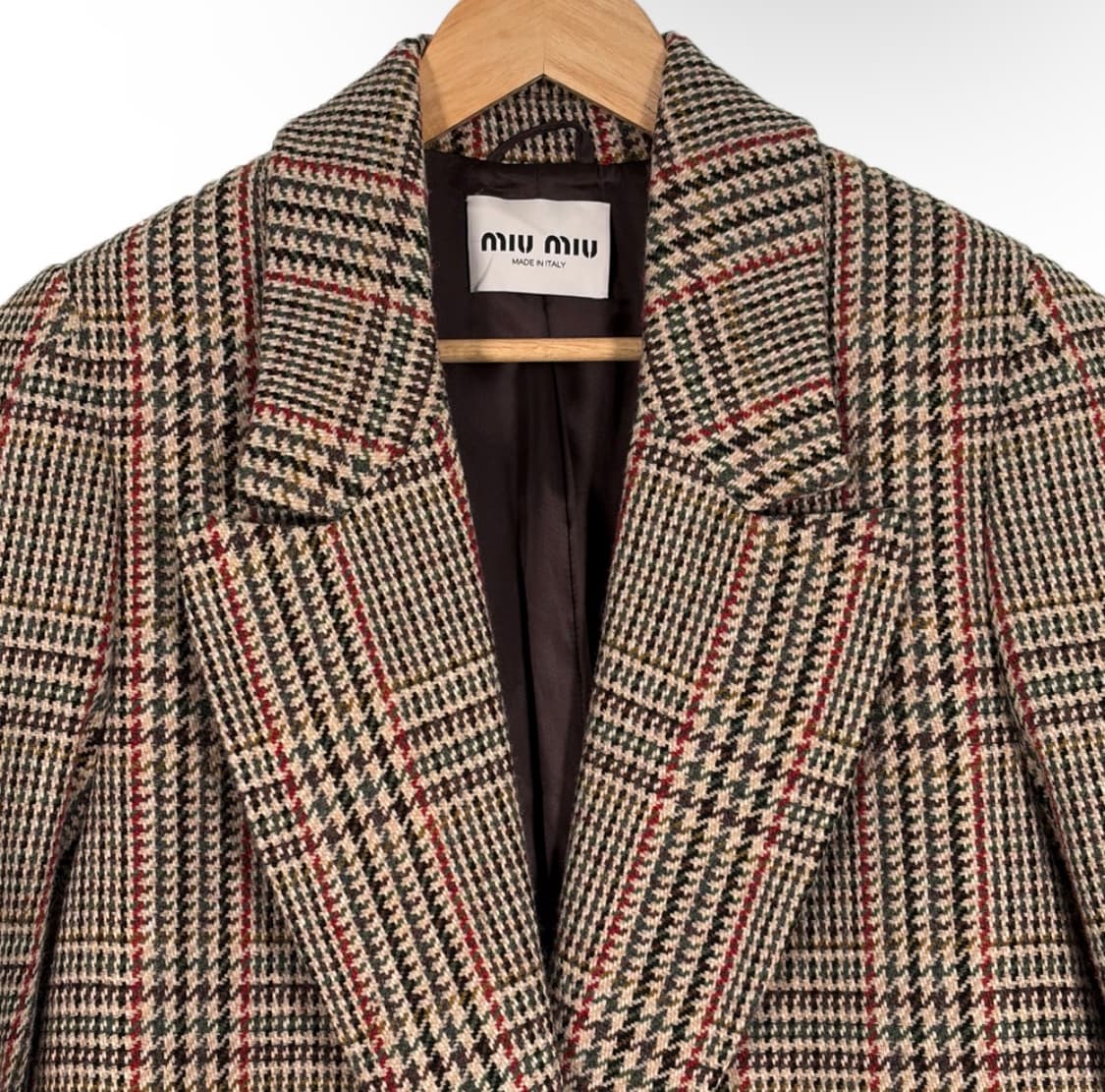 [36] 미우미우 여성 백로고 울 플래드 오버사이즈 체크 롱 코트 러스트 상품이미지3