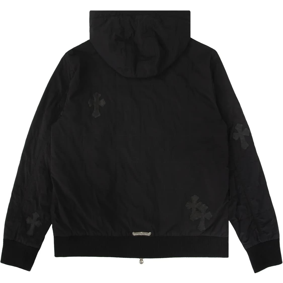 [L] 크롬하츠 크로스 레더패치 퀄티드 나일론 캐시미어 후드 봄버 상품이미지2