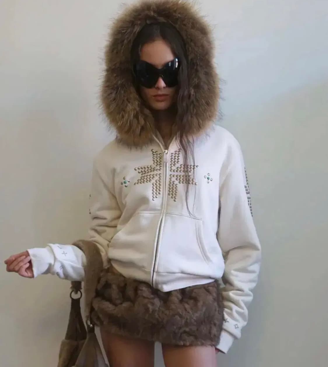 스컬프터 퍼 후드집업 화이트 M 상품이미지1