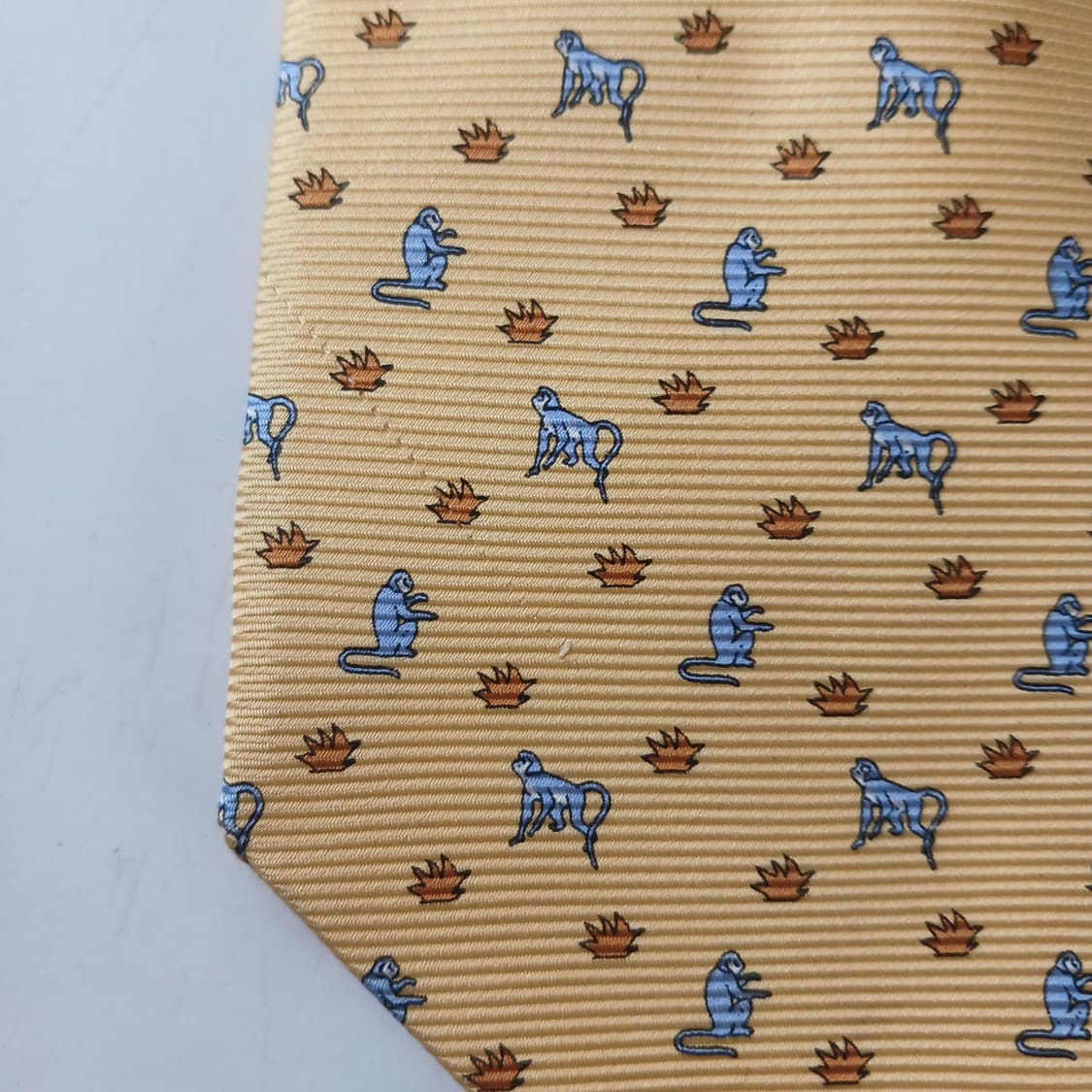 제냐 실크 옐로우 원숭이 모티브 넥타이 9.6cm A등급 A19678 상품이미지8