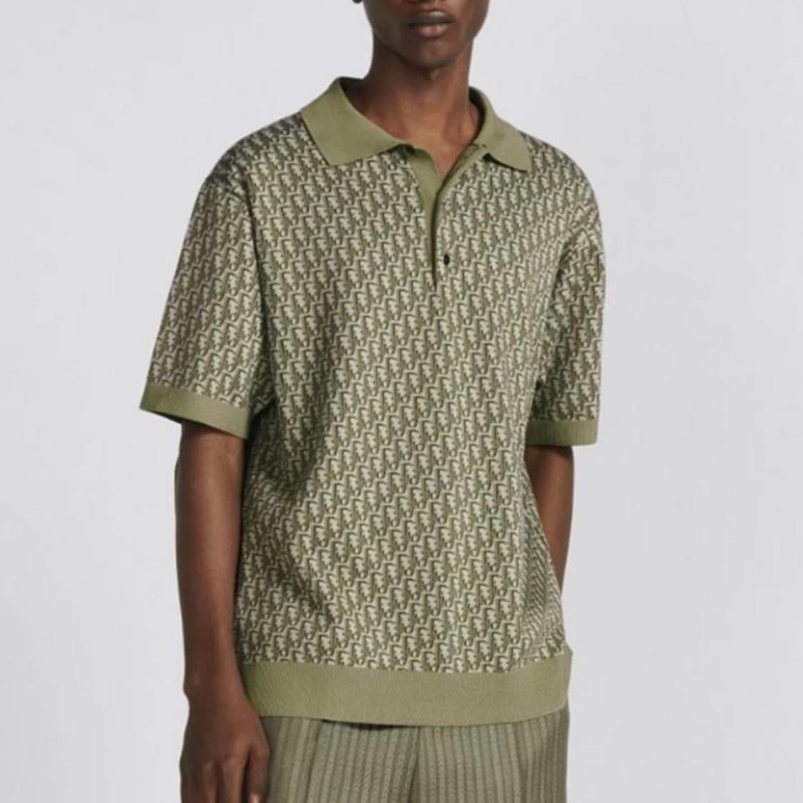 [미사용/M] 디올 오블리크 자카드 반팔 카라티 그린 상품이미지7