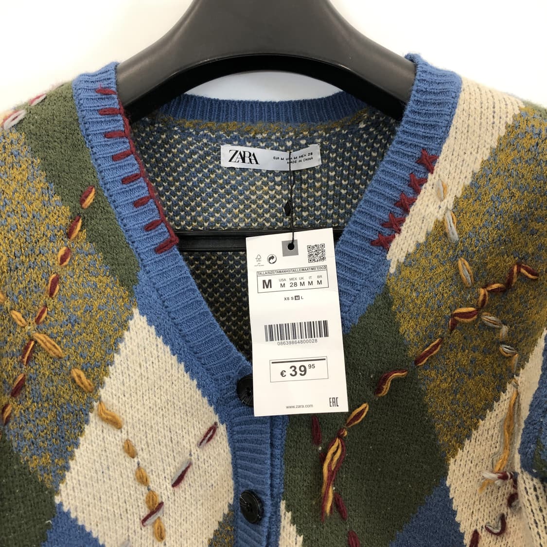 자라 (새상품) 자카드 아가일 울 크롭가디건 M 상품이미지3