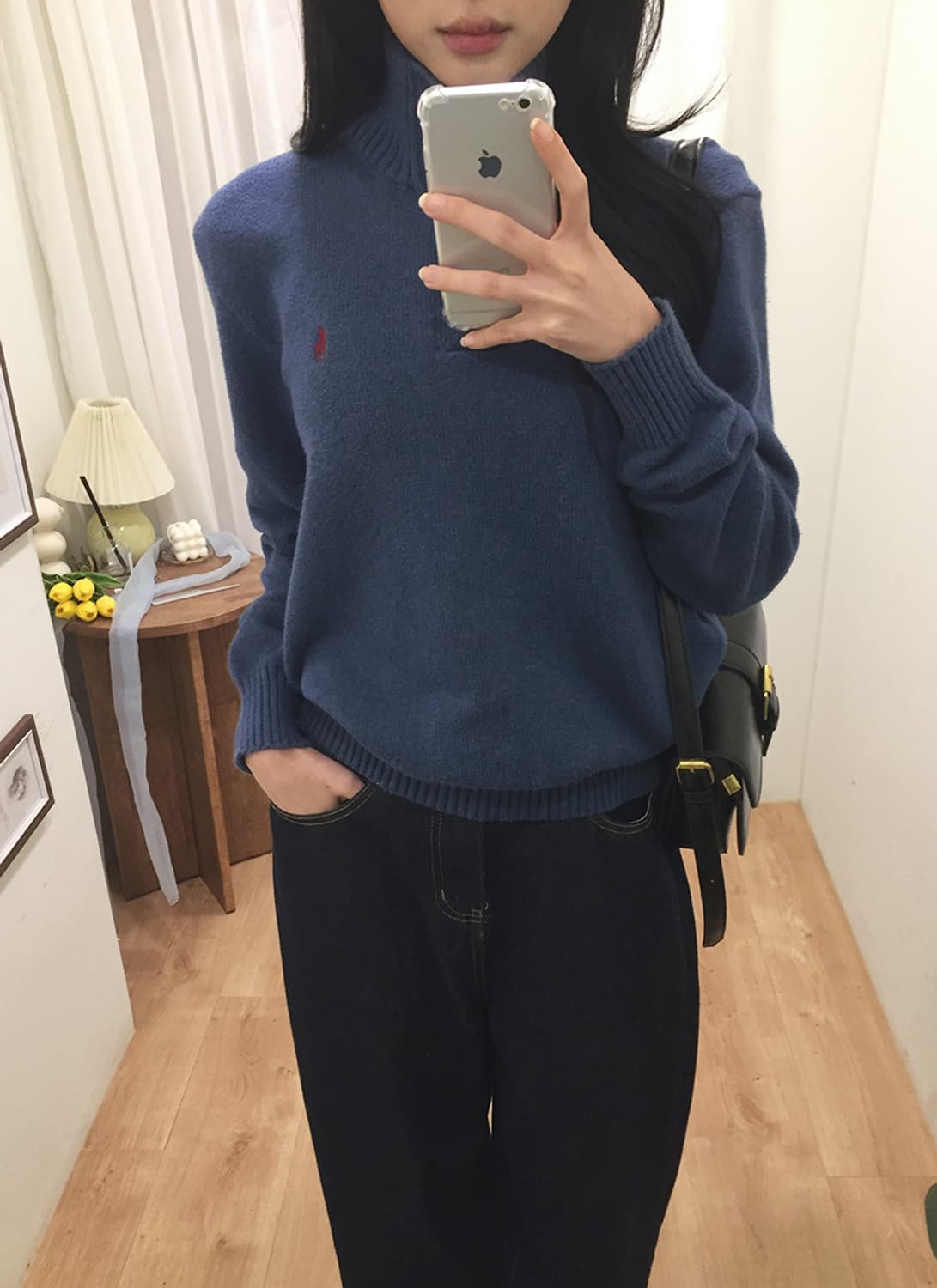 여성 폴로 버튼넥 니트 스웨터 100  상품이미지3