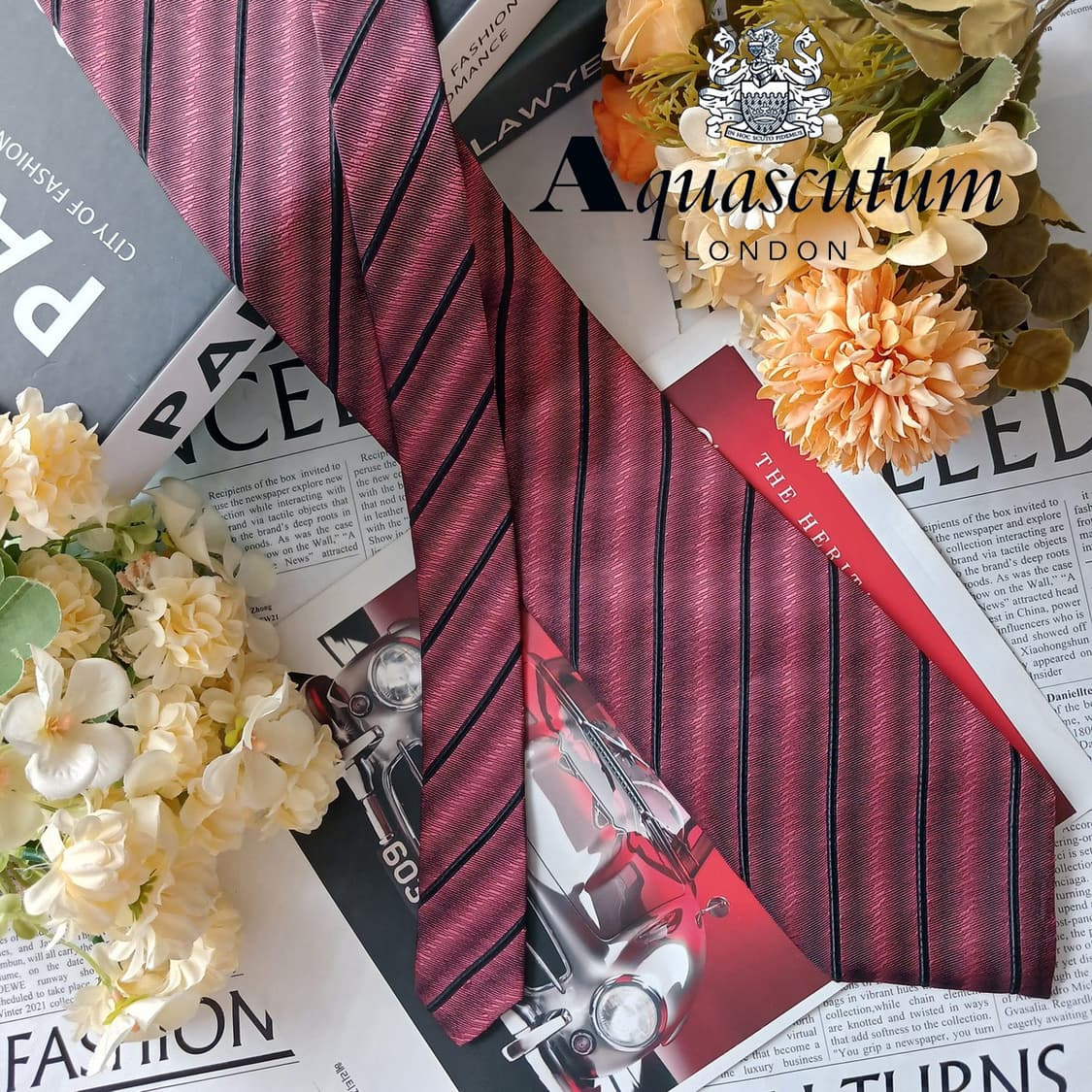 아쿠아스큐텀 실크 와인 스트라이프 넥타이 9.7cm A+등급 G11 상품이미지2