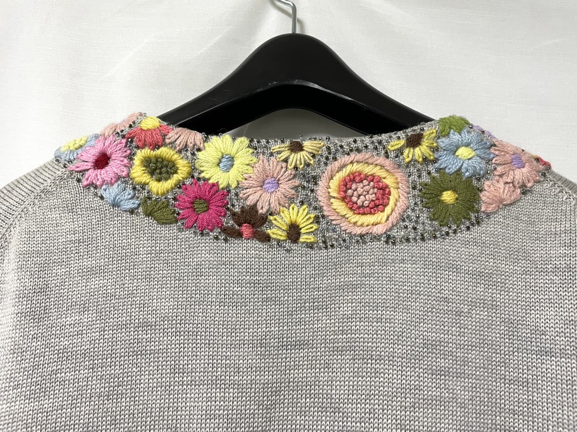 비꼴리끄 울 플라워 자수 비즈 모리걸 브이넥 롱 가디건 _ 그레이M 상품이미지7