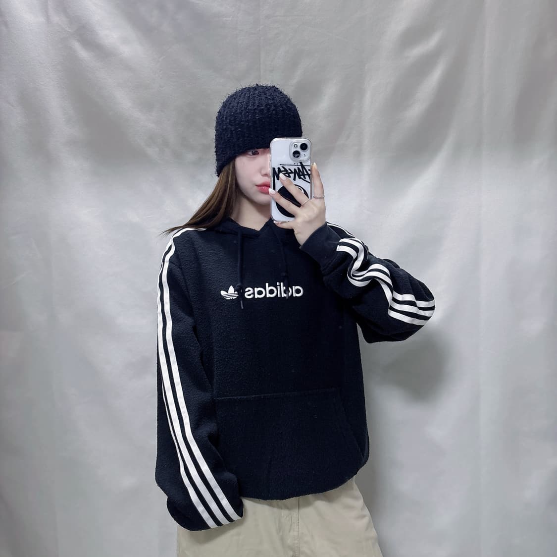 아디다스 블랙 빅로고 플리스 후드  상품이미지1