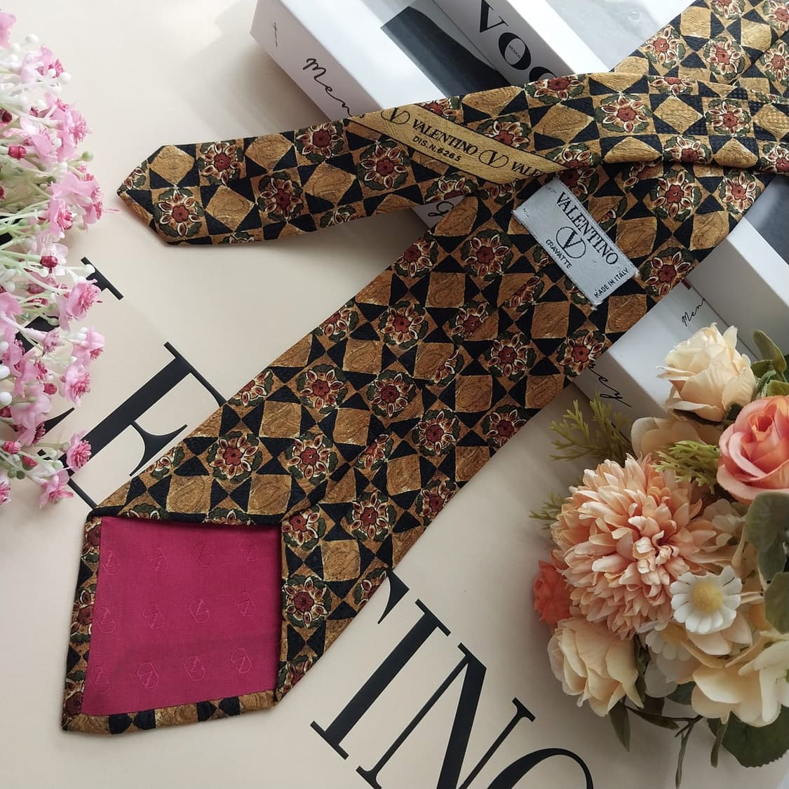 발렌티노 브라운 플라워 패턴 넥타이 9.5cm S~A+등급 K2518 상품이미지5