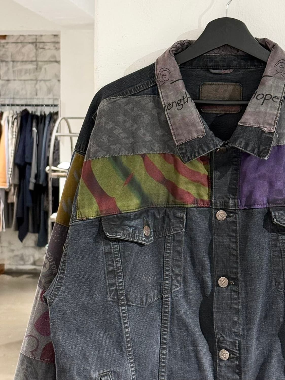 빈티지 다크 그레이 패치워크 데님 자켓 상품이미지2
