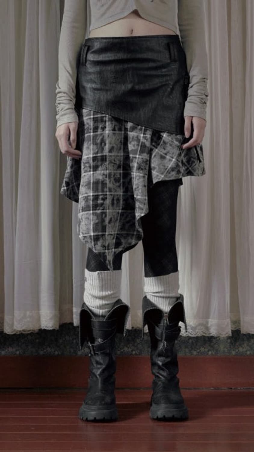 보헤미안 서울 체크 레이어드 언발 플레어 스커트 2 상품이미지2