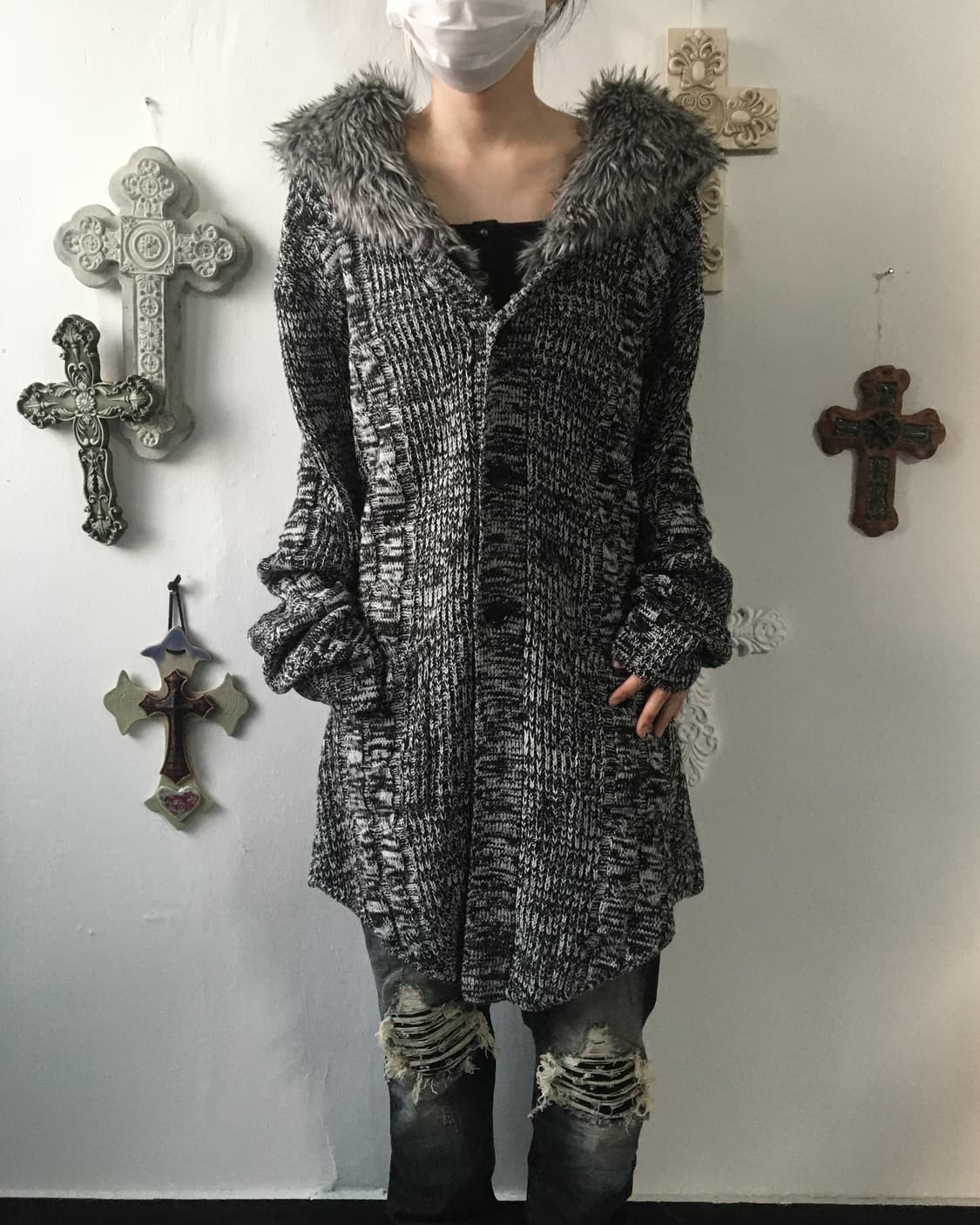 Fake fur collar knit cardigan 상품이미지8