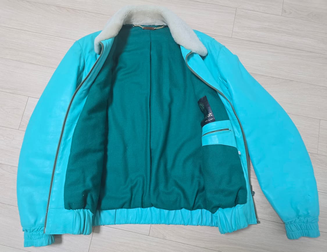 빈티지 청록 민트 티파니컬러 양가죽 봄버 자켓 L 상품이미지5