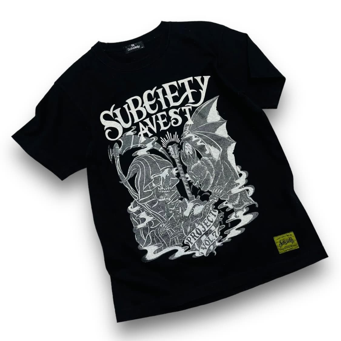 펑크 Subciety 스컬 배트 타투 다크 반팔 티셔츠 상품이미지1