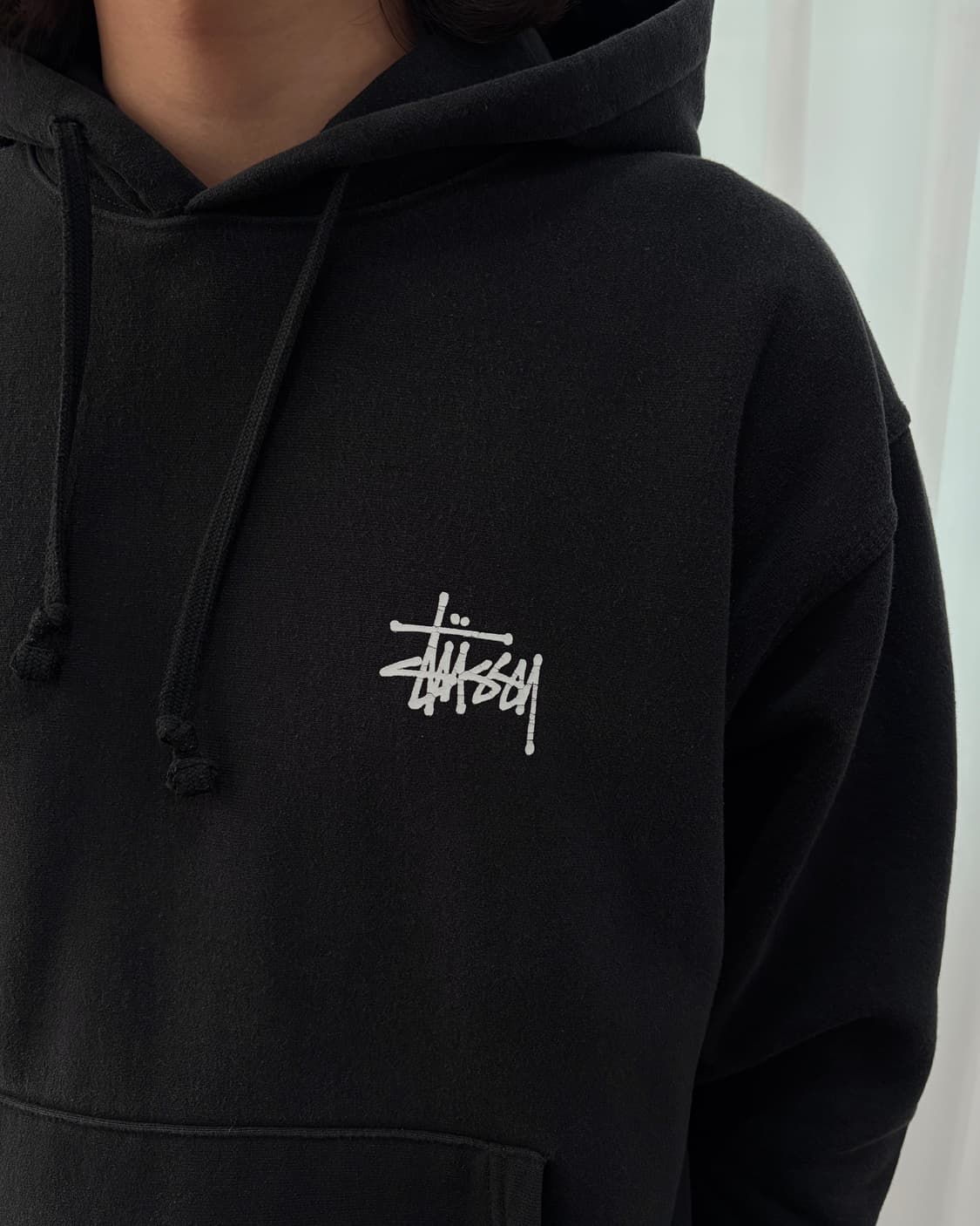 [L]스투시 베이직 스탁로고 헤비 코튼 기모 후드 상품이미지4