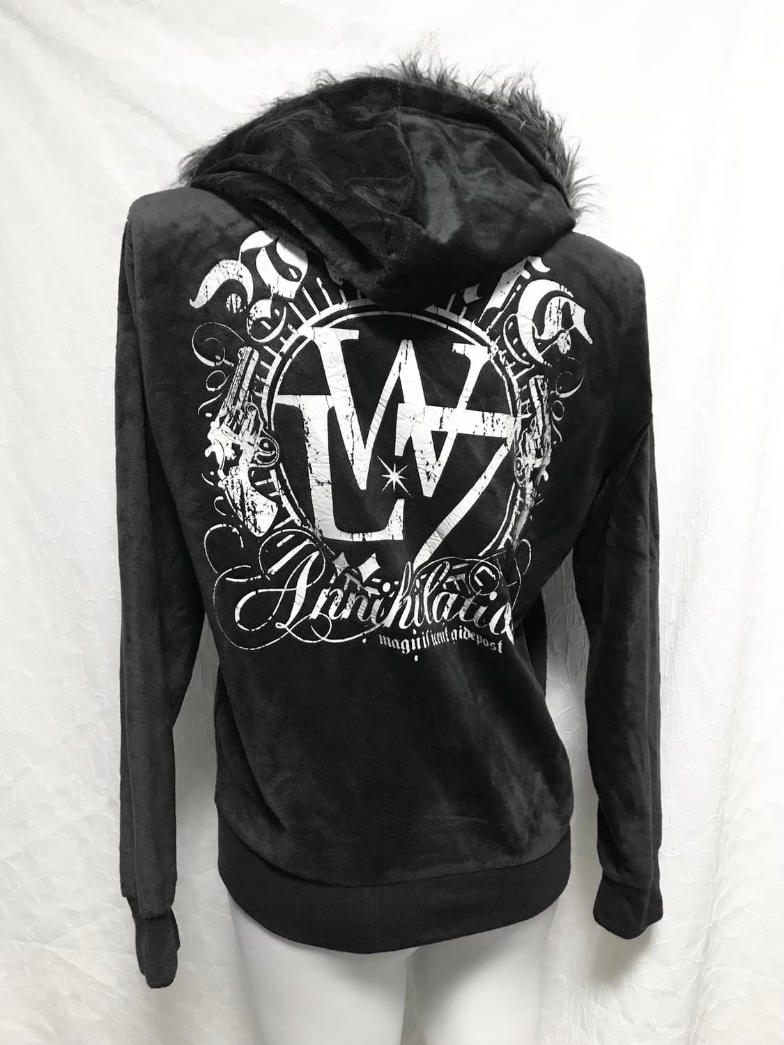 빈티지 펑크 크롬깔 벨벳 퍼 후드 집업 상품이미지4