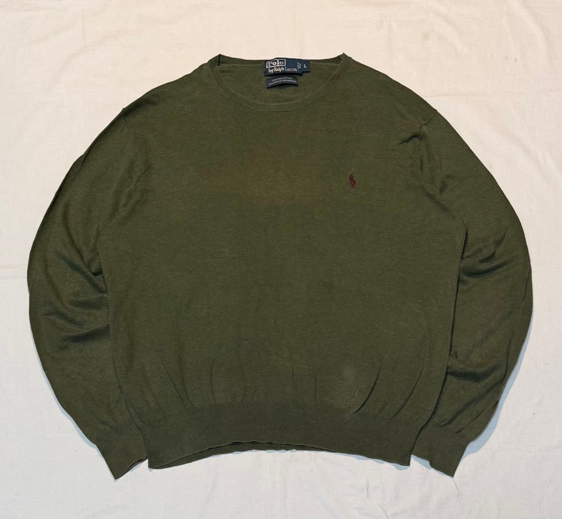 폴로 랄프로렌 라운드넥 코튼 니트 말차 카키 올리브 상품이미지1